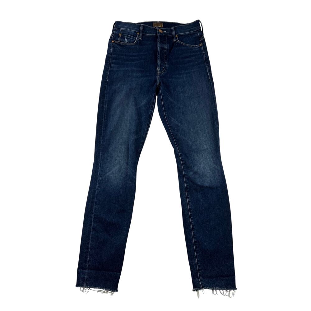 Mother The Stunner Ankle Fray Jeans 26 Teaming Up Dark Wash Raw Hem High Rise